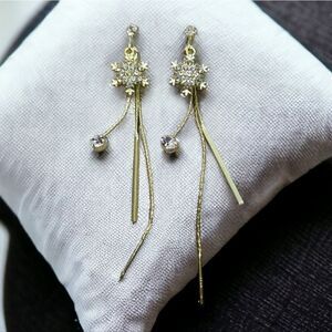 Dainty CZ Snowflake Earrings Gold Thread Dangle Holiday Wedding Formal Jewelry